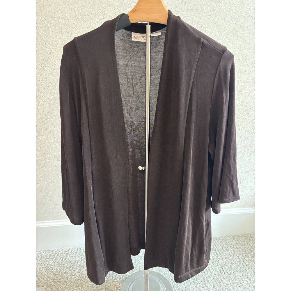 Chico's Travelers 2 Piece Set Size 2 Brown Cardigan & Cropped Pants Ribbed